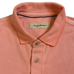 Tommy Bahama Mens Large Coral Pink Chevron Textured Modal Blend Polo Shirt
